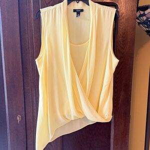 Alfani Yellow Drape Front Sleeveless Blouson Blouse with Asymmetrical Bottom